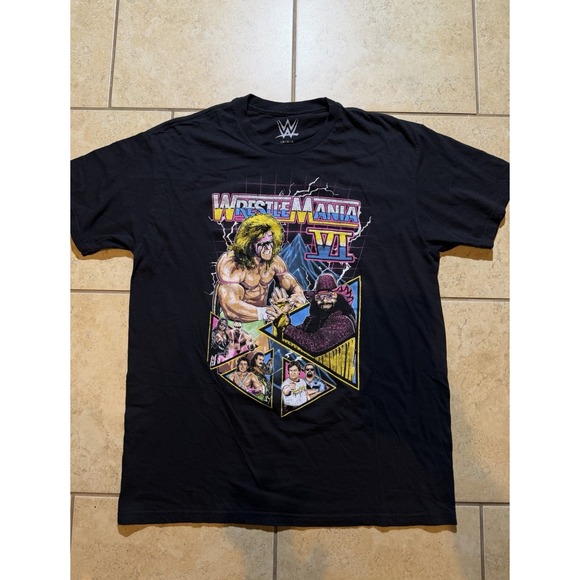 WWE Tops - WWE WrestleMania VI Graphic T-Shirt L Black Wrestling Event Tee